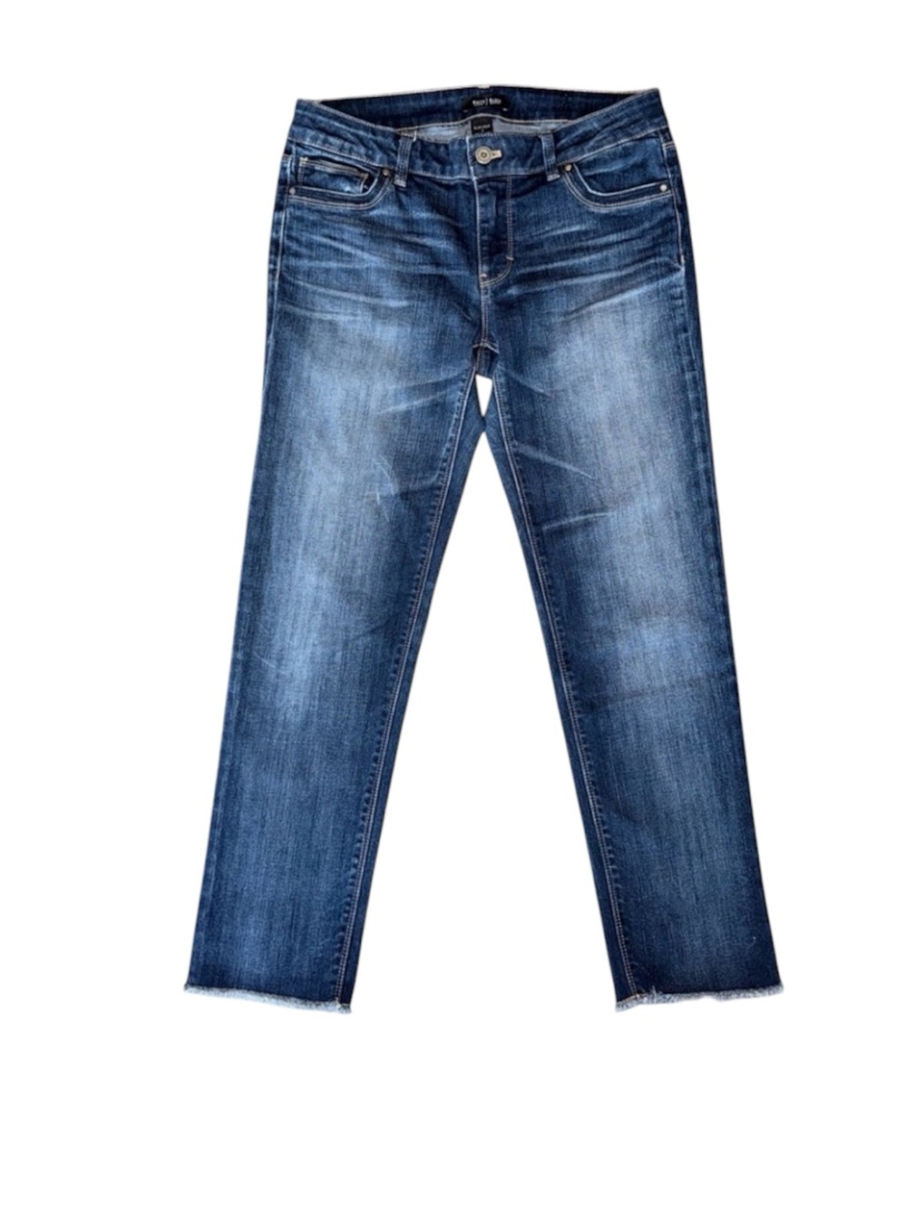 White House Black Label Slim Crop Jeans Raw Hem Dark Wash Size 4